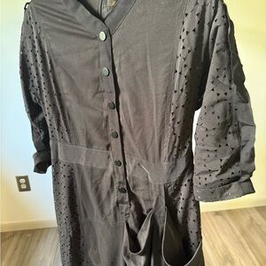 Black Button-Up Dress with Eyelet Sleeves
